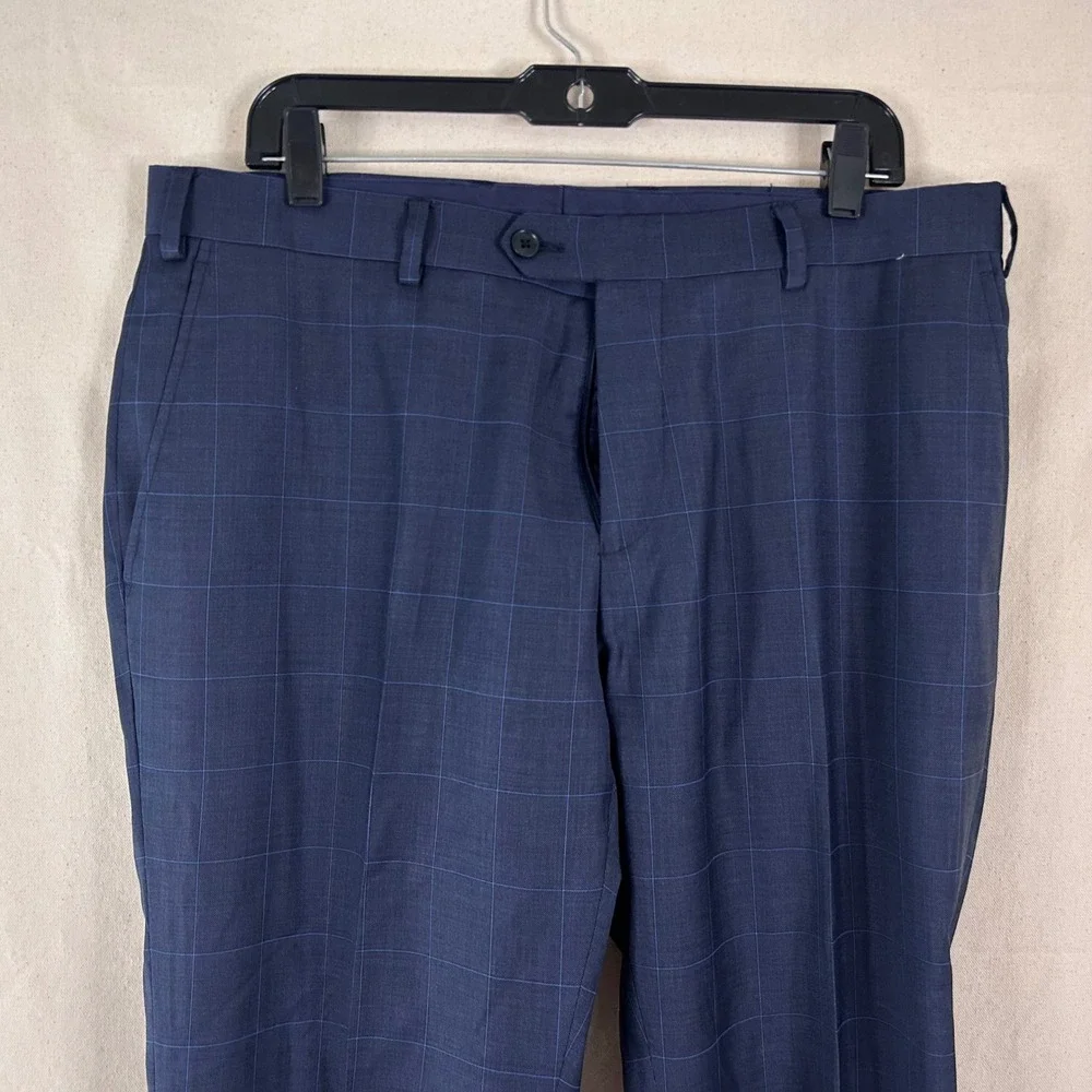 Charles Tyrwhitt 40R Suit 36x31 Wool Navy Windowpane Two Button Double Vented